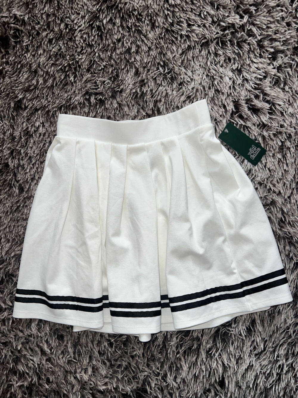 Wild Fable Textured White Pleated Mini Skirt with Black Stripes